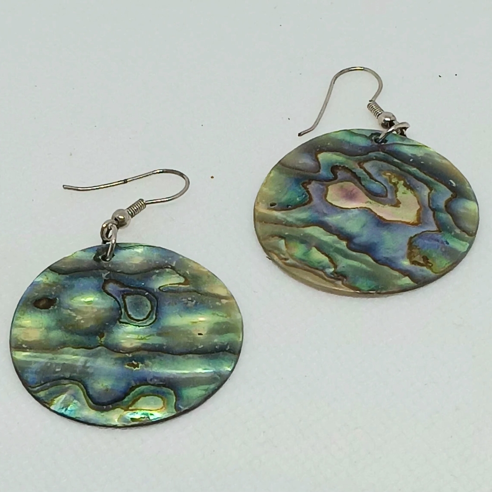 Vintage Artisan Iridescent Abalone Shell Round Earrings